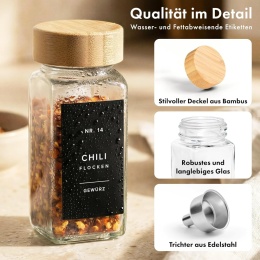 EDELHAUS SZKLANE POJEMNIKI NA PRZYPRAWY Z ETYKIETAMI 24 x 120ml