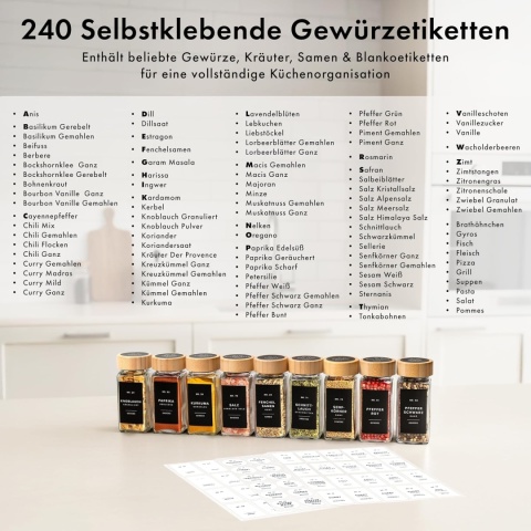 EDELHAUS SZKLANE POJEMNIKI NA PRZYPRAWY Z ETYKIETAMI 24 x 120ml