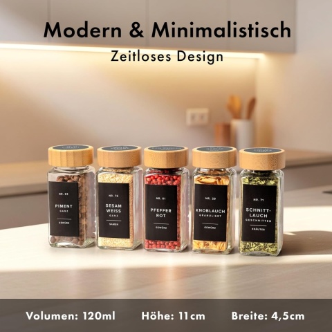 EDELHAUS SZKLANE POJEMNIKI NA PRZYPRAWY Z ETYKIETAMI 24 x 120ml