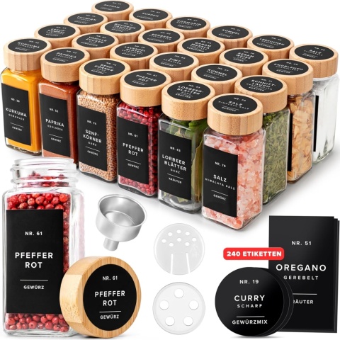 EDELHAUS SZKLANE POJEMNIKI NA PRZYPRAWY Z ETYKIETAMI 24 x 120ml