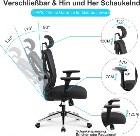 Ergonomiczne krzesło biurowe fotel biurowy Ticova