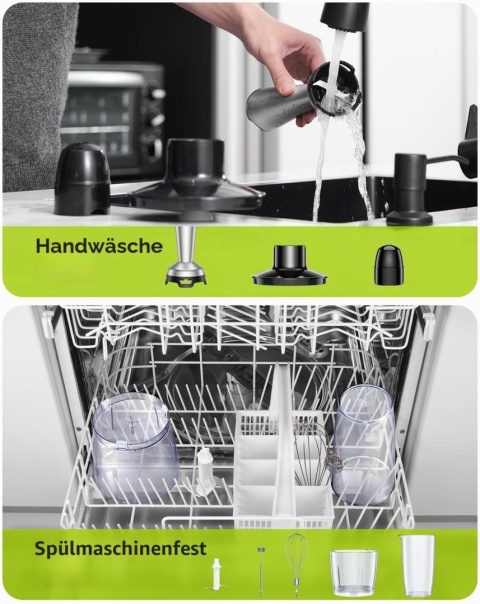 GDOR Blender ręczny 1100 W, 5 w 1, stal nierdzewna, rozdrabniacz , zestaw XL