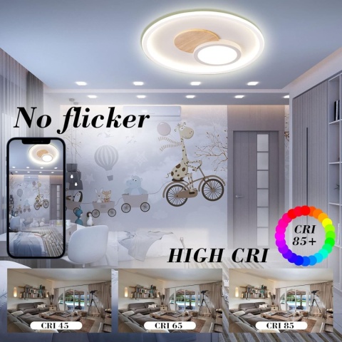 Lampa sufitowa LED, lampa sufitowa z drewna, lampa sufitowa, ściemniana z pilotem