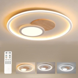 Lampa sufitowa LED, lampa sufitowa z drewna, lampa sufitowa, ściemniana z pilotem