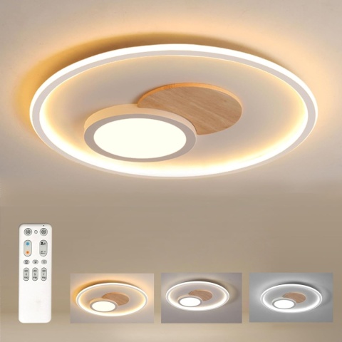 Lampa sufitowa LED, lampa sufitowa z drewna, lampa sufitowa, ściemniana z pilotem