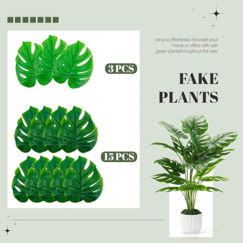 Monstera dekoracja do domu salonu, sztuczna roślina duża 71 cm 2 sztuki z doniczka