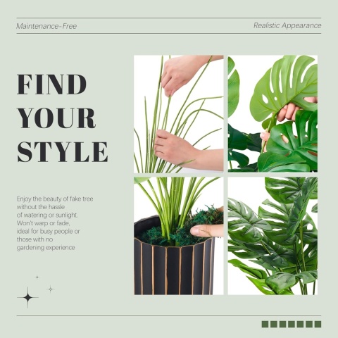 Monstera dekoracja do domu salonu, sztuczna roślina duża 71 cm 2 sztuki z doniczka