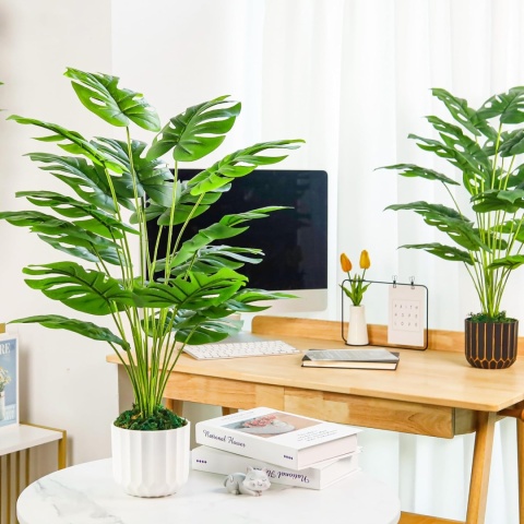 Monstera dekoracja do domu salonu, sztuczna roślina duża 71 cm 2 sztuki z doniczka