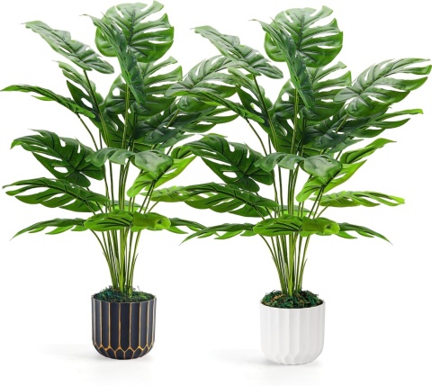Monstera dekoracja do domu salonu, sztuczna roślina duża 71 cm 2 sztuki z doniczka