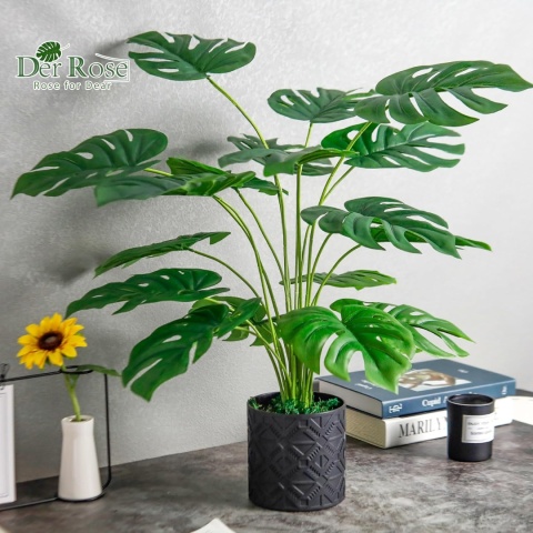 Monstera dekoracja do domu salonu, sztuczna roślina duża 71 cm 2 sztuki z doniczka