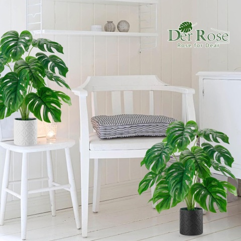 Monstera dekoracja do domu salonu, sztuczna roślina duża 71 cm 2 sztuki z doniczka