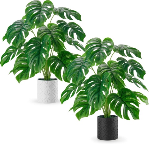 Monstera dekoracja do domu salonu, sztuczna roślina duża 71 cm 2 sztuki z doniczka