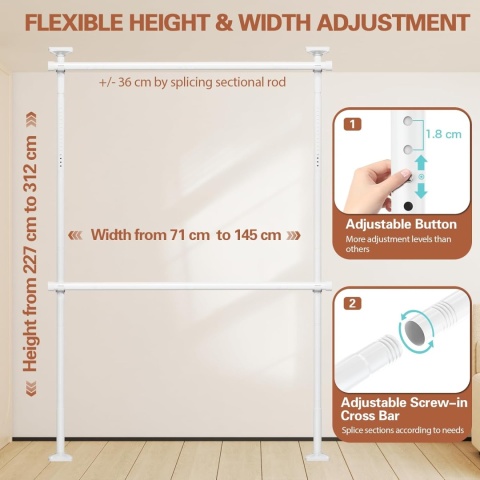 TELESKOPOWY SYSTEM DO GARDEROBY METALOWY 227–312 cm