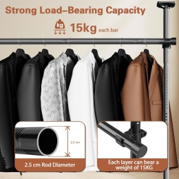 TELESKOPOWY SYSTEM DO GARDEROBY METALOWY CZARNY 75-120CM 165-300CM