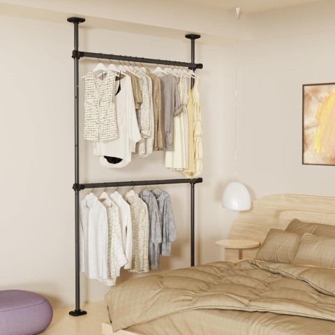 TELESKOPOWY SYSTEM DO GARDEROBY METALOWY CZARNY 75-120CM 165-300CM