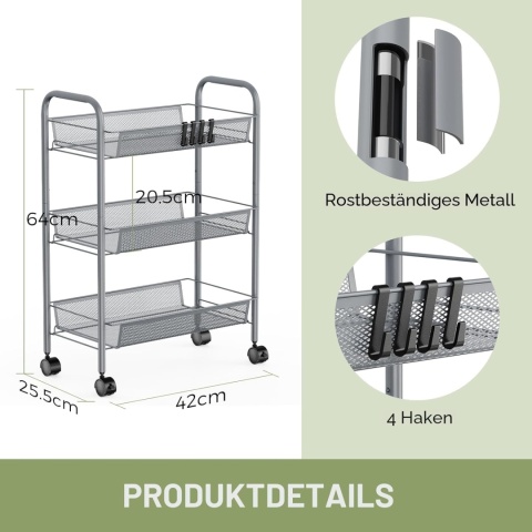 Wózek Amazon Basics 3-poziomowy antracytowy wielofunkcyjny organizer