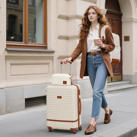 Walizka podróżna COOLIFE 60 l zestaw z plecakiem i kosmetyczka 93 L