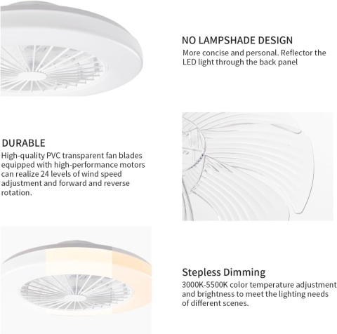 Wentylator Lampa sufitowa LED 48 cm, regulowana prędkość , 3000-5500 K