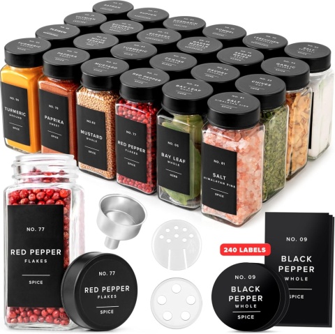 EDELHAUS SZKLANE POJEMNIKI NA PRZYPRAWY Z ETYKIETAMI 24 x 120ml