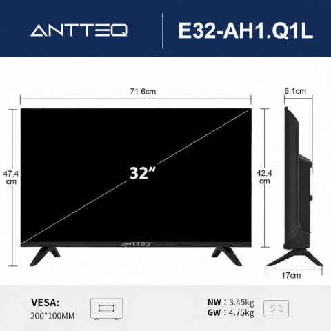 ANTTEQ E32-AH1.Q1L - 32-CALOWY (81 CM) TELEWIZOR LED - HD - POTRÓJNY TUNER