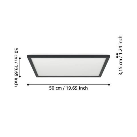 EGLO ROVITO oprawa sufitowa Plafon LED 50x50cm IP44 Czarny 	2700 / 4000 / 6500 K