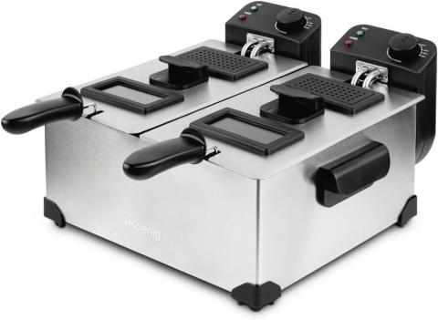 H.Koenig DFX600 frytkownica ze stali nierdzewnej podwójna 2 termostaty, 2x 3 L
