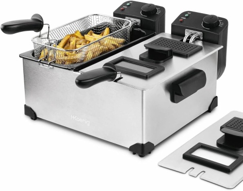 H.Koenig DFX600 frytkownica ze stali nierdzewnej podwójna 2 termostaty, 2x 3 L