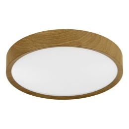 Plafon okrągły Eglo 34 x 34 cm beżowy, biały drewno 3000 k
