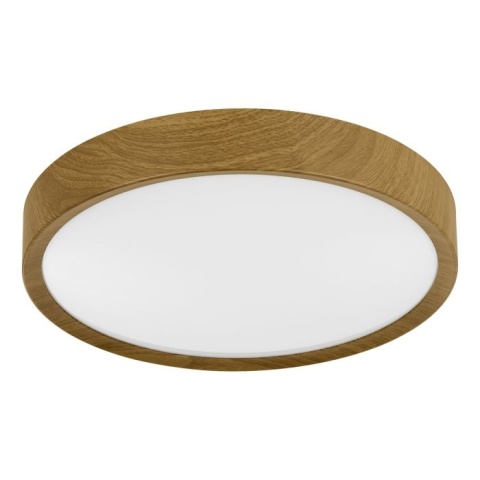 Plafon okrągły Eglo 34 x 34 cm beżowy, biały drewno 3000 k