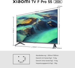 Xiaomi TV F Pro 55 (140 cm), 4K UHD QLED, Smart TV, Fire OS8, potrójny tuner DVB-C/S/S2/T/T2