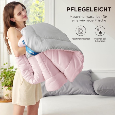BEDSURE Kołdra 135x200 4 Pory Roku Oeko-TEX Różowo-Szara
