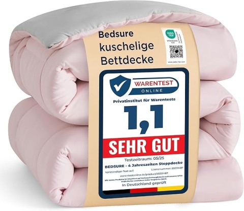 BEDSURE Kołdra 135x200 4 Pory Roku Oeko-TEX Różowo-Szara
