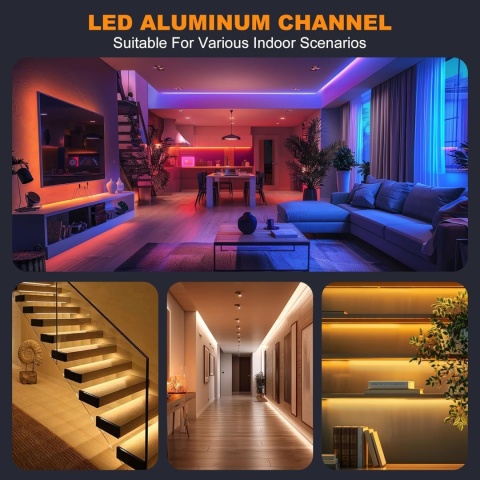Chesbung LED profil aluminiowy 1m, zestaw 20 szt. w kształcie litery U