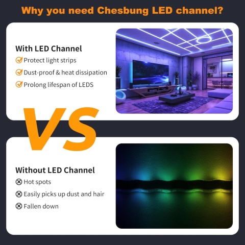 Chesbung LED profil aluminiowy 1m, zestaw 20 szt. w kształcie litery U