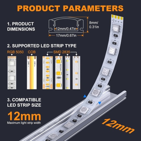 Chesbung LED profil aluminiowy 1m, zestaw 20 szt. w kształcie litery U