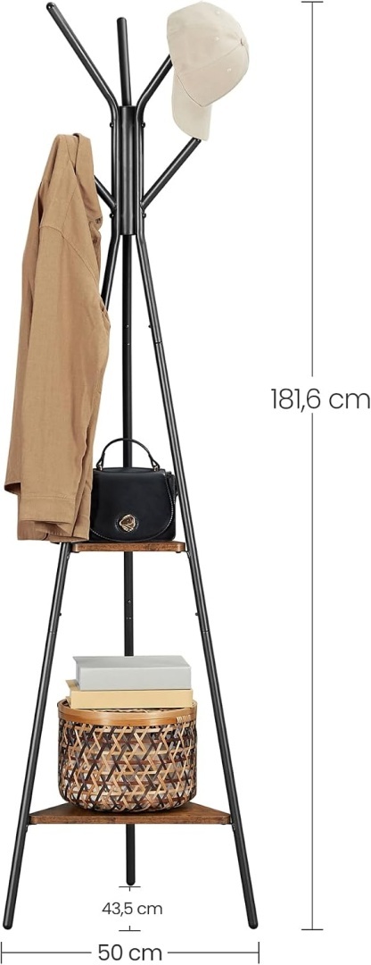 Czarny wieszak na ubrania 2 półki 179cm stojak Wolnostojący na nóżkach LOFT