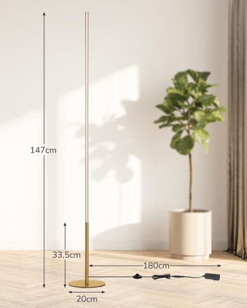 EDISHINE Lampa stojąca do salonu, ściemniana LED, 3000 K ciepła biel,146 cm