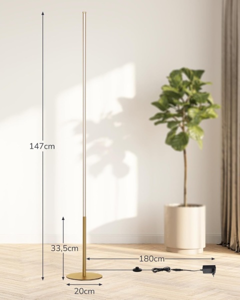 EDISHINE Lampa stojąca do salonu, ściemniana LED, 3000 K ciepła biel,146 cm