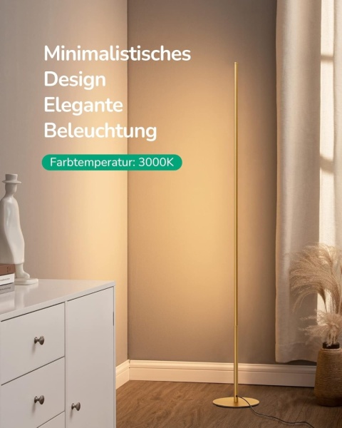 EDISHINE Lampa stojąca do salonu, ściemniana LED, 3000 K ciepła biel,146 cm