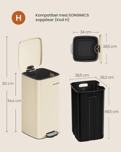 Kosz na śmieci Songmics 30 l beżowy LTB593A02