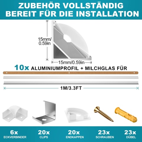 LIAOINTEC Profil aluminiowy LED, 6 x 1 m, w kształcie litery V