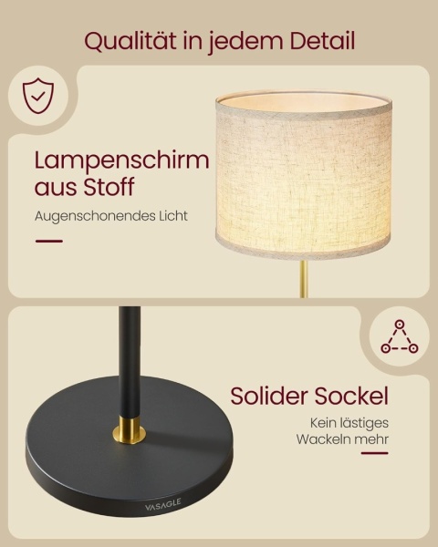 Lampa stojąca VASAGLE LFL002B02 złoty czarny wysokość 140-170 cm