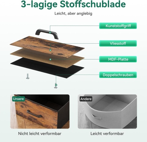 ODK Komoda z szufladami, LED o 10 regulowanych kolorach i 2 gniazdami USB