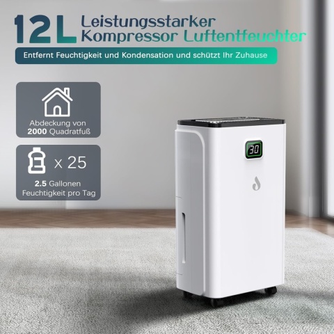 Osuszacz powietrz 12l/24h 3 tryby pracy zbiornik 2,5l cyfrowy wyświetlacz