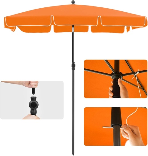 SONGMICS Parasol plażowy przenośny z torbą pomarańczowy plaża ogród