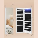 SONGMICS Szafka na biżuterię z długim lustrem, z 6 diodami LED, kolor biały 108 cm
