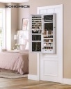 SONGMICS Szafka na biżuterię z długim lustrem, z 6 diodami LED, kolor biały 108 cm
