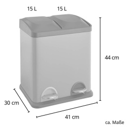 SVITA TC2X1, 30 l, 2 x 15 l, podwójny kosz na śmieci czarny