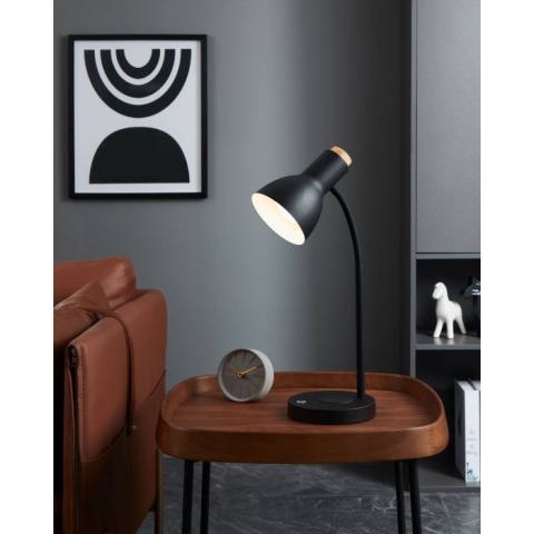 VERADAL-QI Lampa stołowa EGLO 45 CM DREWNO I STAL LADOWANIE BEZPRZEWODOWE