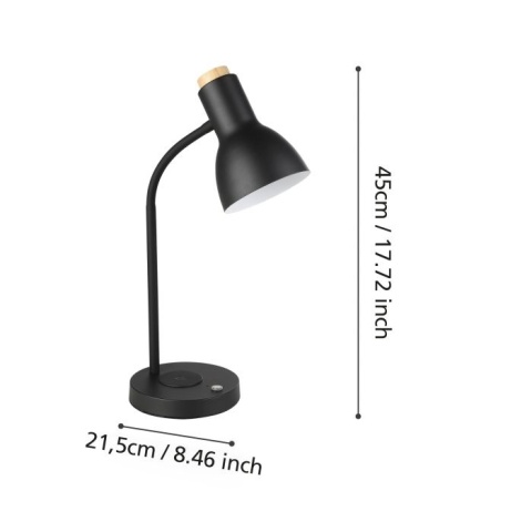 VERADAL-QI Lampa stołowa EGLO 45 CM DREWNO I STAL LADOWANIE BEZPRZEWODOWE